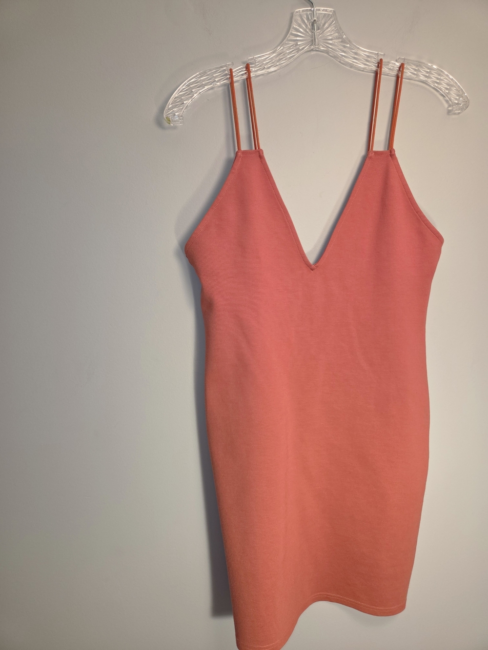 by the way. Revolve Coral Pink Plunging V-Neck Double Strap Bodycon Mini Dress .